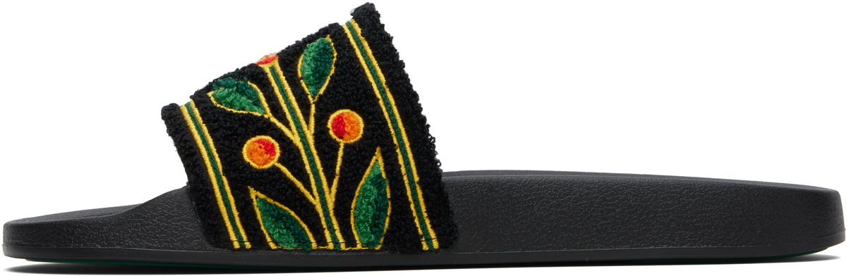 Casablanca Black Embroidered Terry Slides