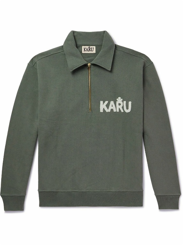 Photo: Karu Research - Logo-Appliquéd Cotton-Jersey Half-Zip Polo Shirt - Green