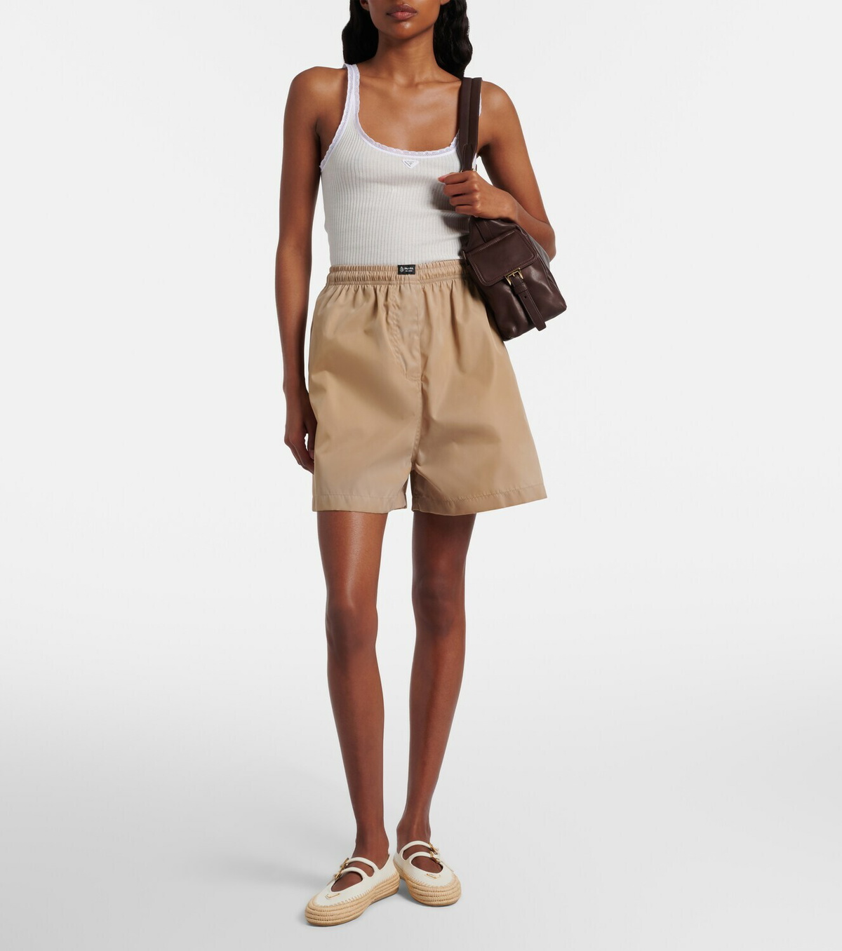 Prada Lace-trimmed ribbed-knit cotton tank top