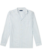Frescobol Carioca - Felix Camp-Collar Striped Cotton and Silk-Blend Shirt - Blue