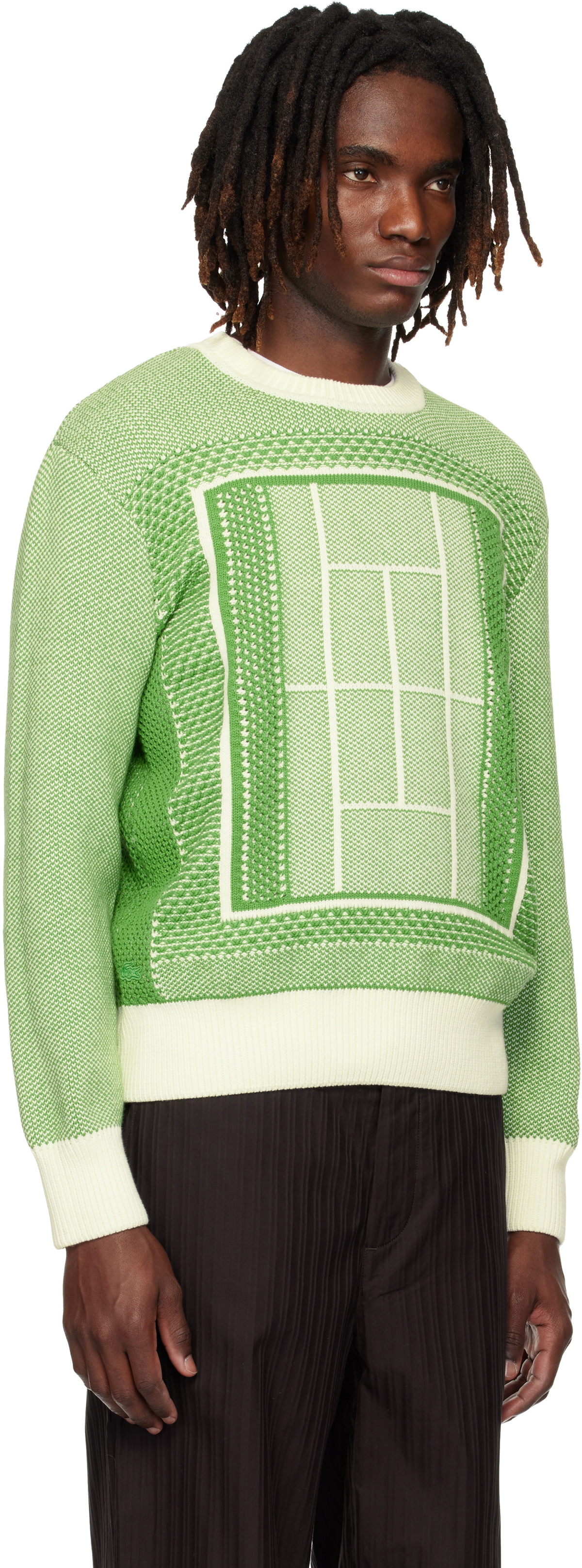 Lacoste Green Tennis Court Graphic Jacquard Sweater