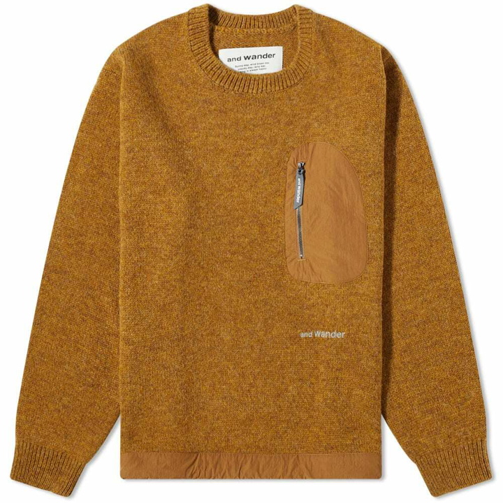 Photo: And Wander Men's Shetland Wool Crew Knit in Camel