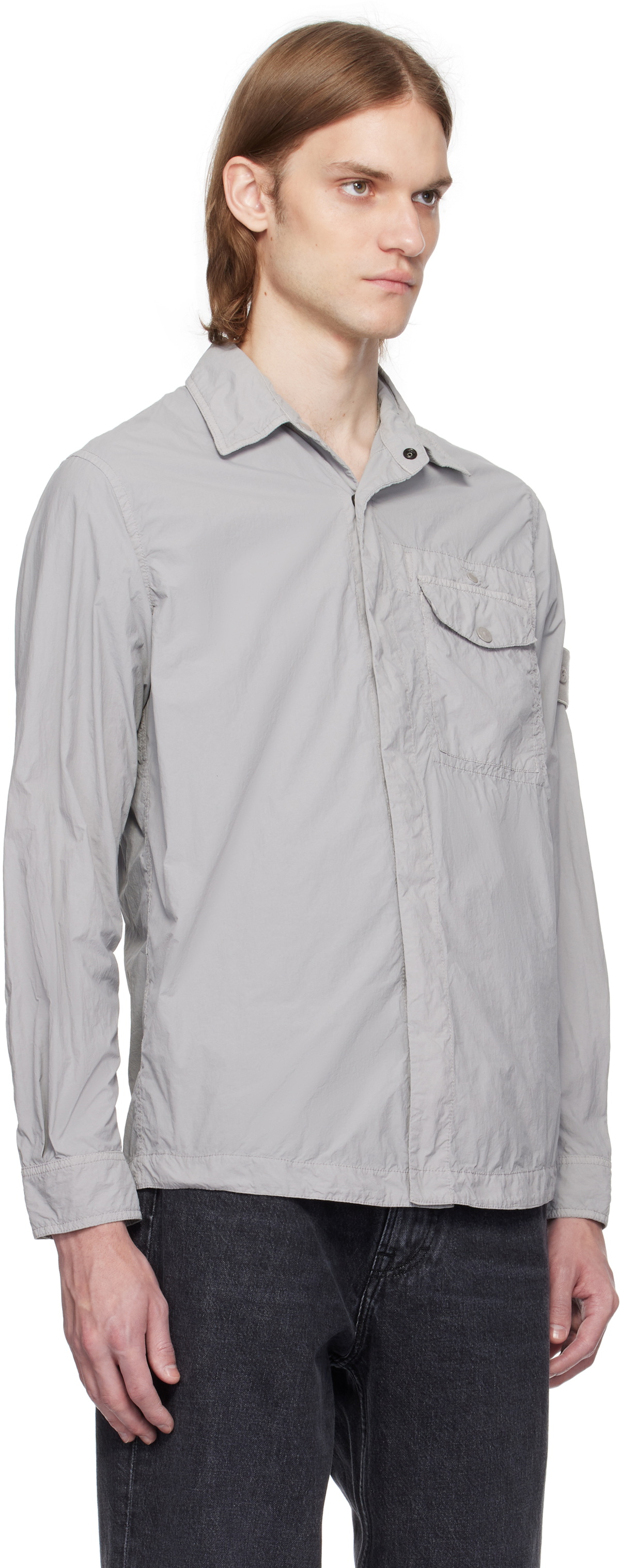 Stone Island Gray Nylon Smerigliato Ghost Overshirt Stone Island