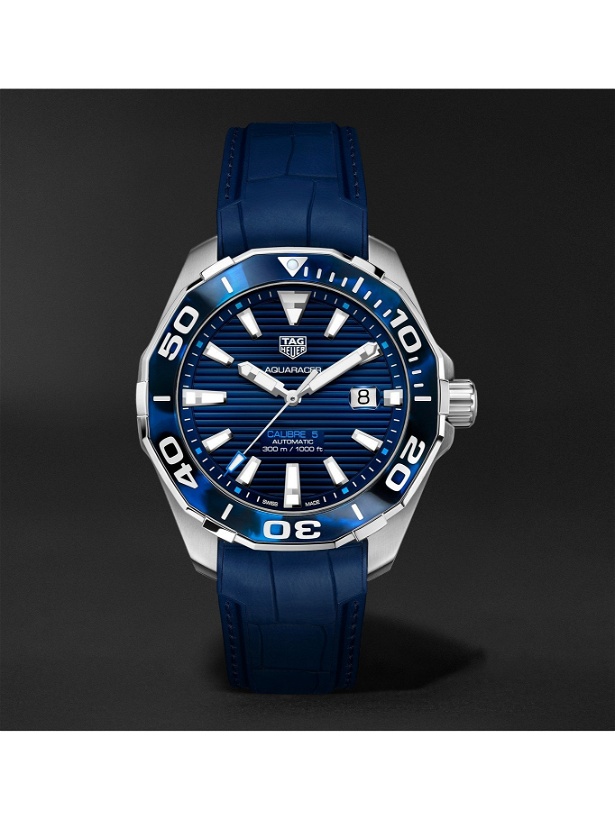Photo: TAG Heuer - Aquaracer Automatic 43mm Steel and Rubber Watch, Ref. No. WAY201P.FT6178 - Blue