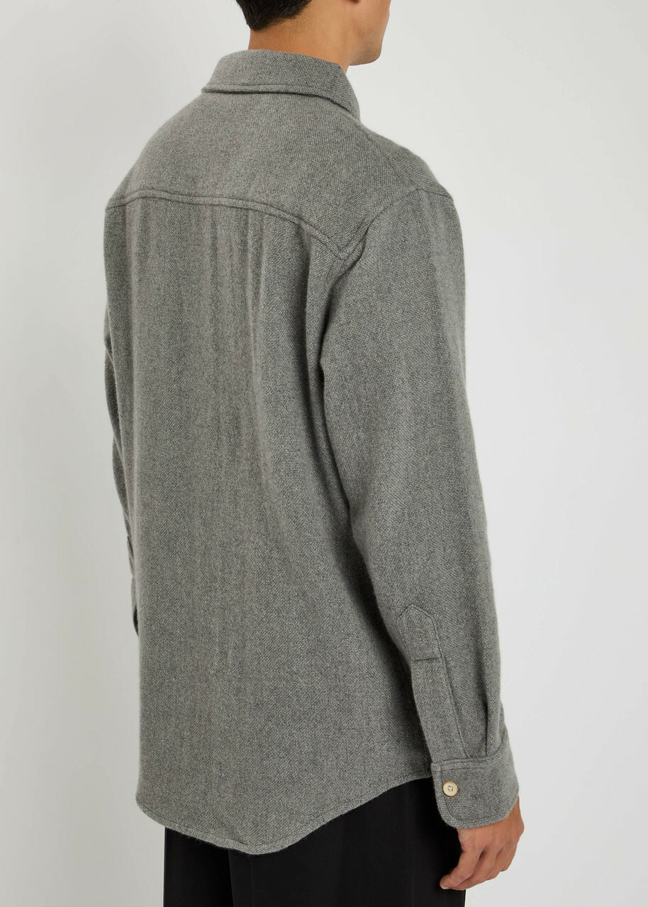 The Elder Statesman Melange Cashmere-woven Overshirt Light Grey