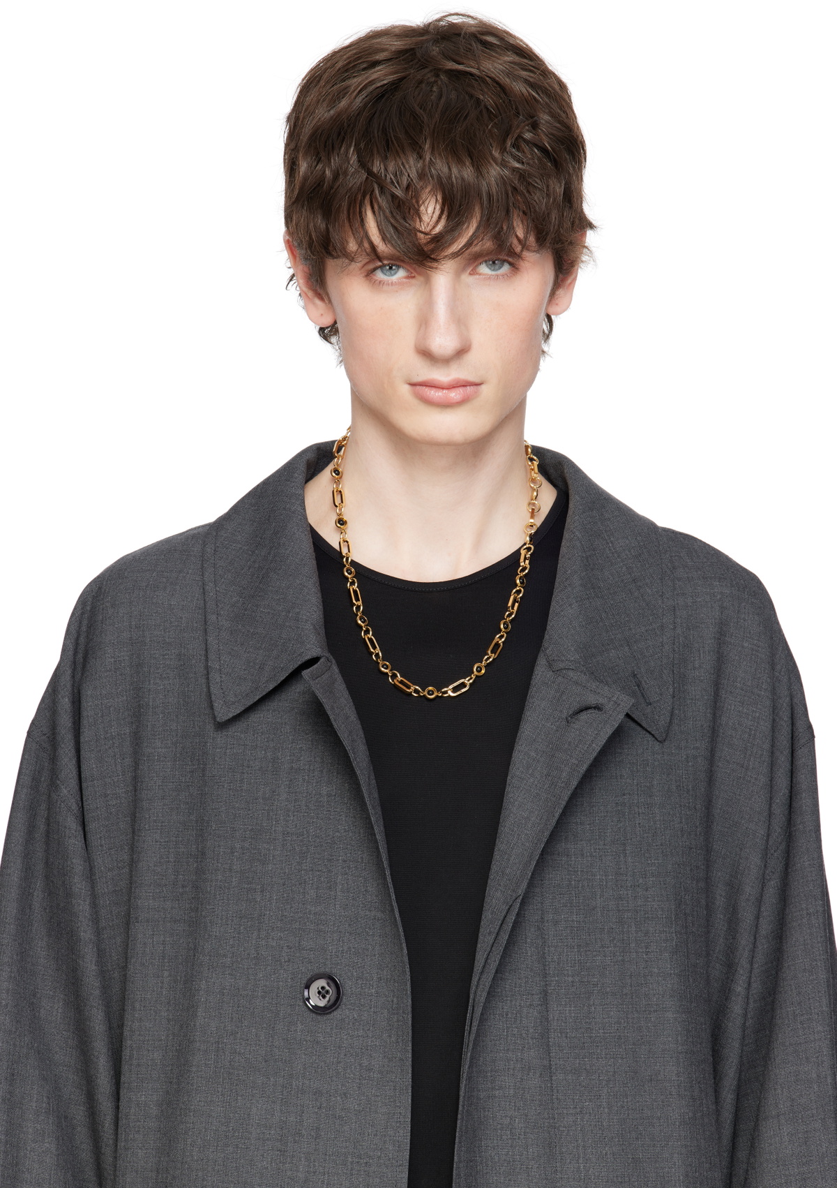 IN GOLD WE TRUST PARIS SSENSE Exclusive Gold Obsidian Mini Medals Necklace