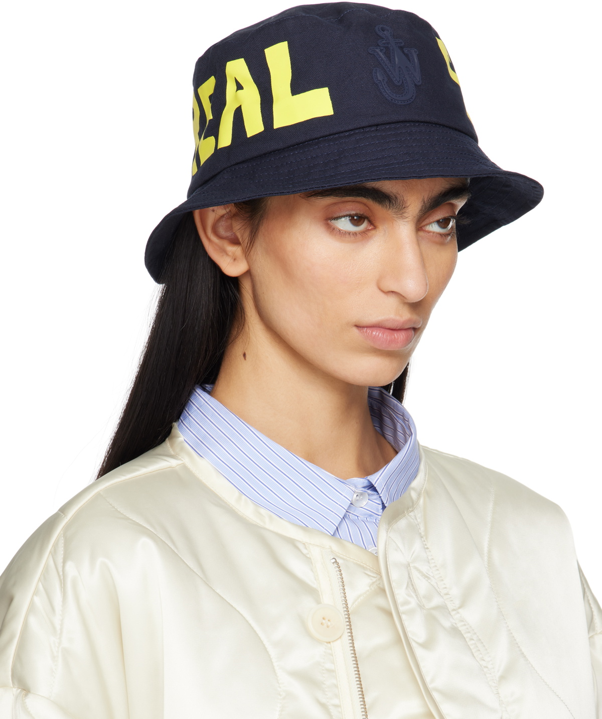 JW Anderson Navy 'Real Sleep' Slogan Bucket Hat
