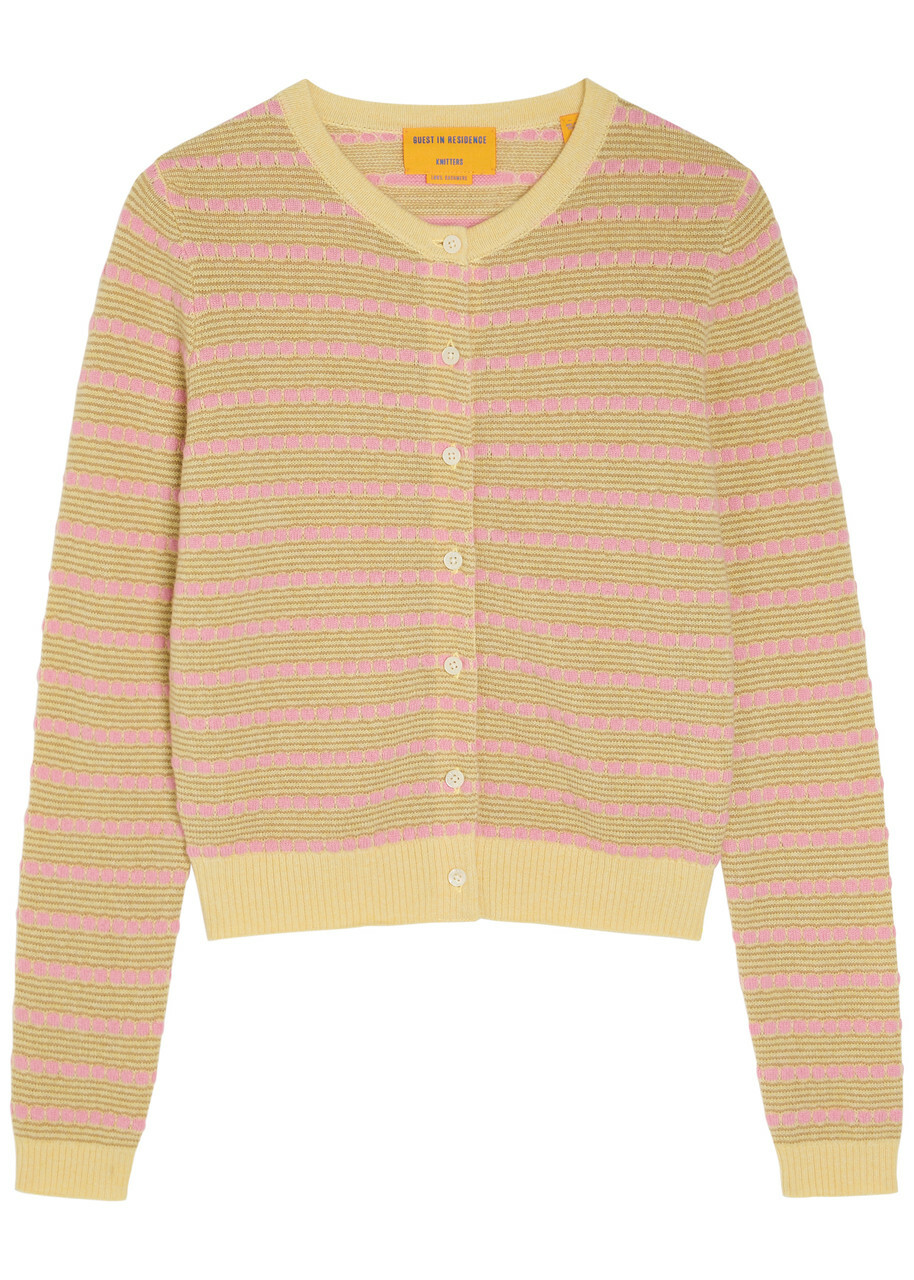 Guest In Residence Pebble Jane Striped Cashmere Cardigan Yellow