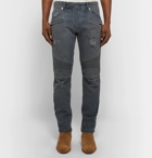 Balmain - Slim-Fit Ribbed Distressed Stretch-Denim Jeans - Men - Dark denim