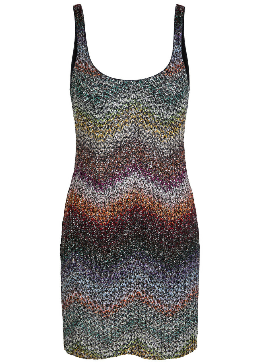 Missoni Sequin-embellished Zigzag Metallic-knit Mini Dress Multicoloured