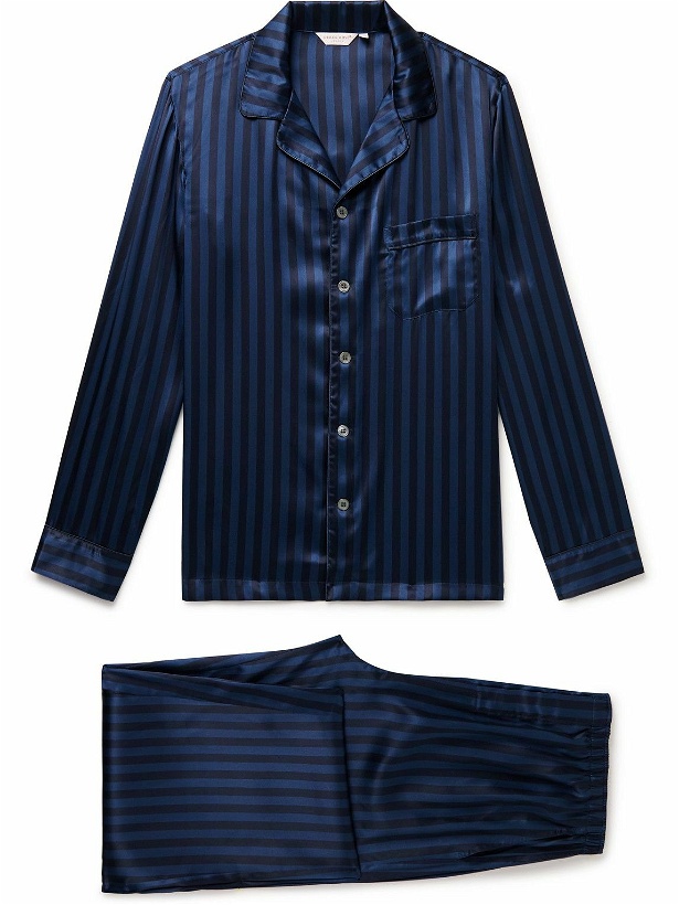 Photo: Derek Rose - Brindisi 92 Striped Silk-Satin Pyjama Set - Blue