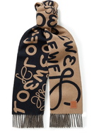 Loewe - Leather-Trimmed Fringed Wool and Cashmere-Blend Jacquard Scarf