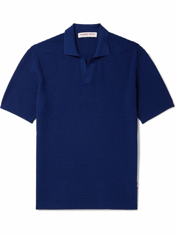 Photo: Orlebar Brown - Roddy Slim-Fit Camp-Collar Pointelle-Knit Polo Shirt - Blue