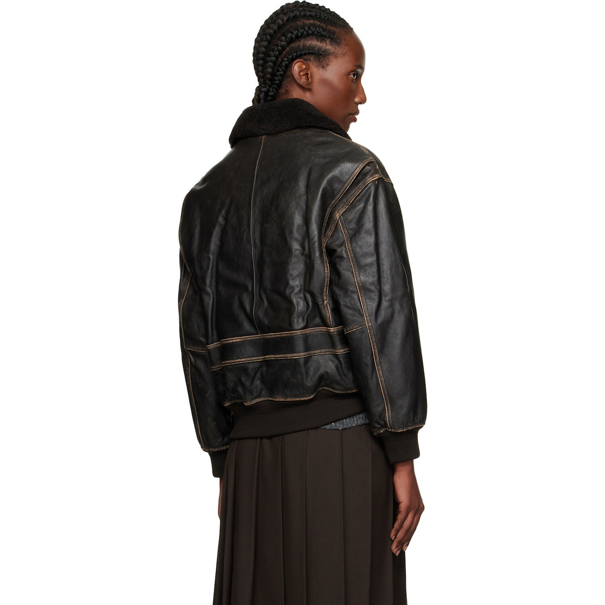 Dunst Brown A-2 Shearling Collared Leather Jacket