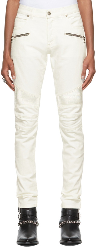 Photo: Balmain White Ribbed Slim Jeans