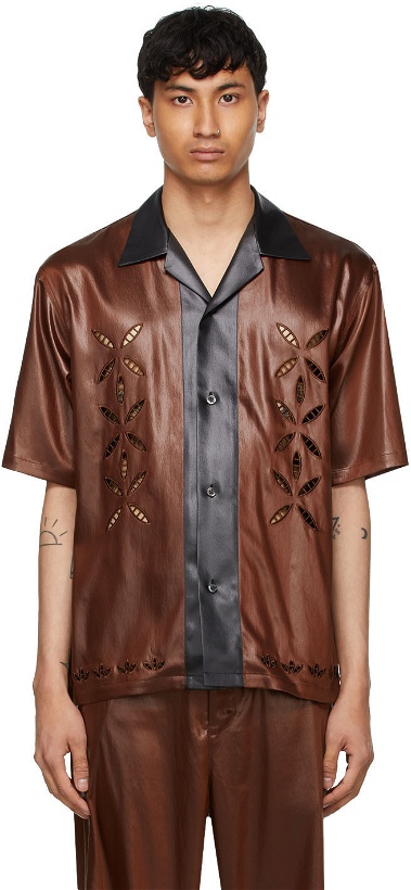 Photo: Sasquatchfabrix. Brown Faux-Leather Embroidered Short Sleeve Shirt