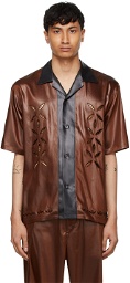 Sasquatchfabrix. Brown Faux-Leather Embroidered Short Sleeve Shirt