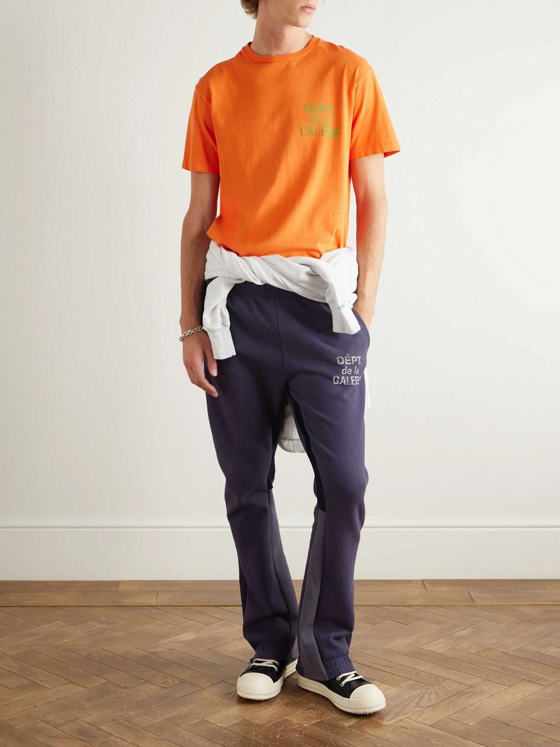 Gallery Dept. - Flared Panelled Logo-Print Cotton-Jersey Sweatpants - Blue