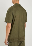 Che Inigo Crochet-trim Cotton and Linen-blend Shirt Dark Green