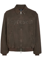 Represent Roscoe Logo-appliquéd Cotton-twill Bomber Jacket Brown