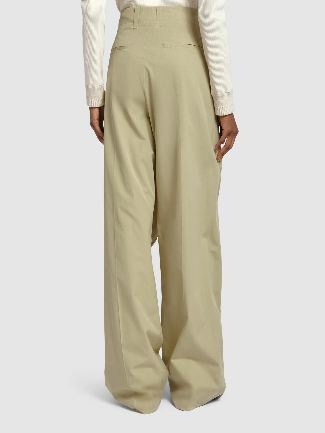 パンツ BOTTEGA VENETA SILK BLEND TROUSERS Wool and silk-blend mouliné wide-leg pants in beige