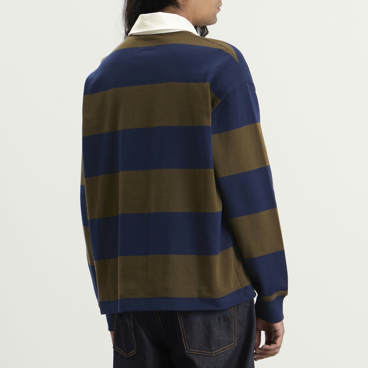 A.P.C. Men's Isaac Block Stripe Rugby Shirt in Dark Navy