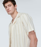 Commas Striped linen-blend bowling shirt