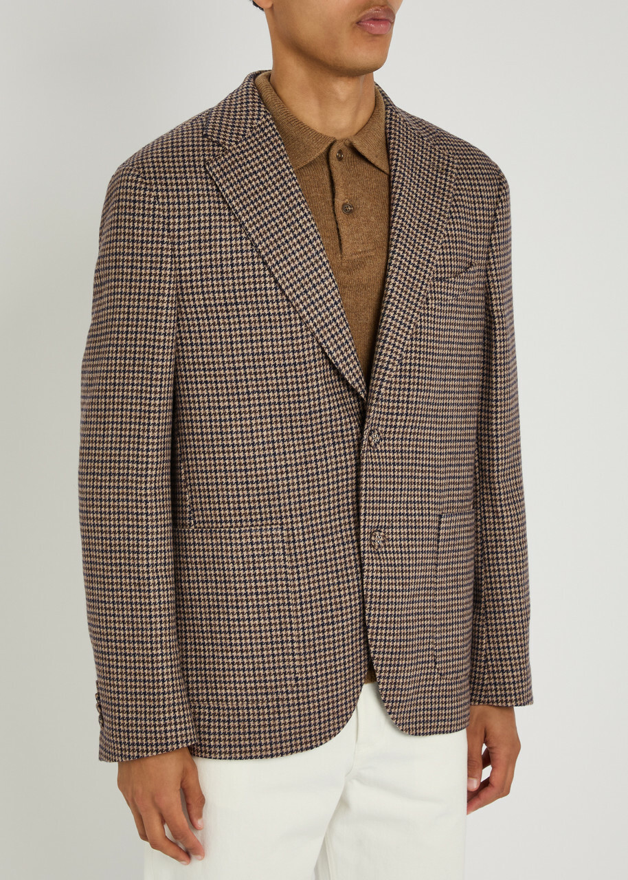 Officine Générale Houndstooth Wool-blend Blazer Brown