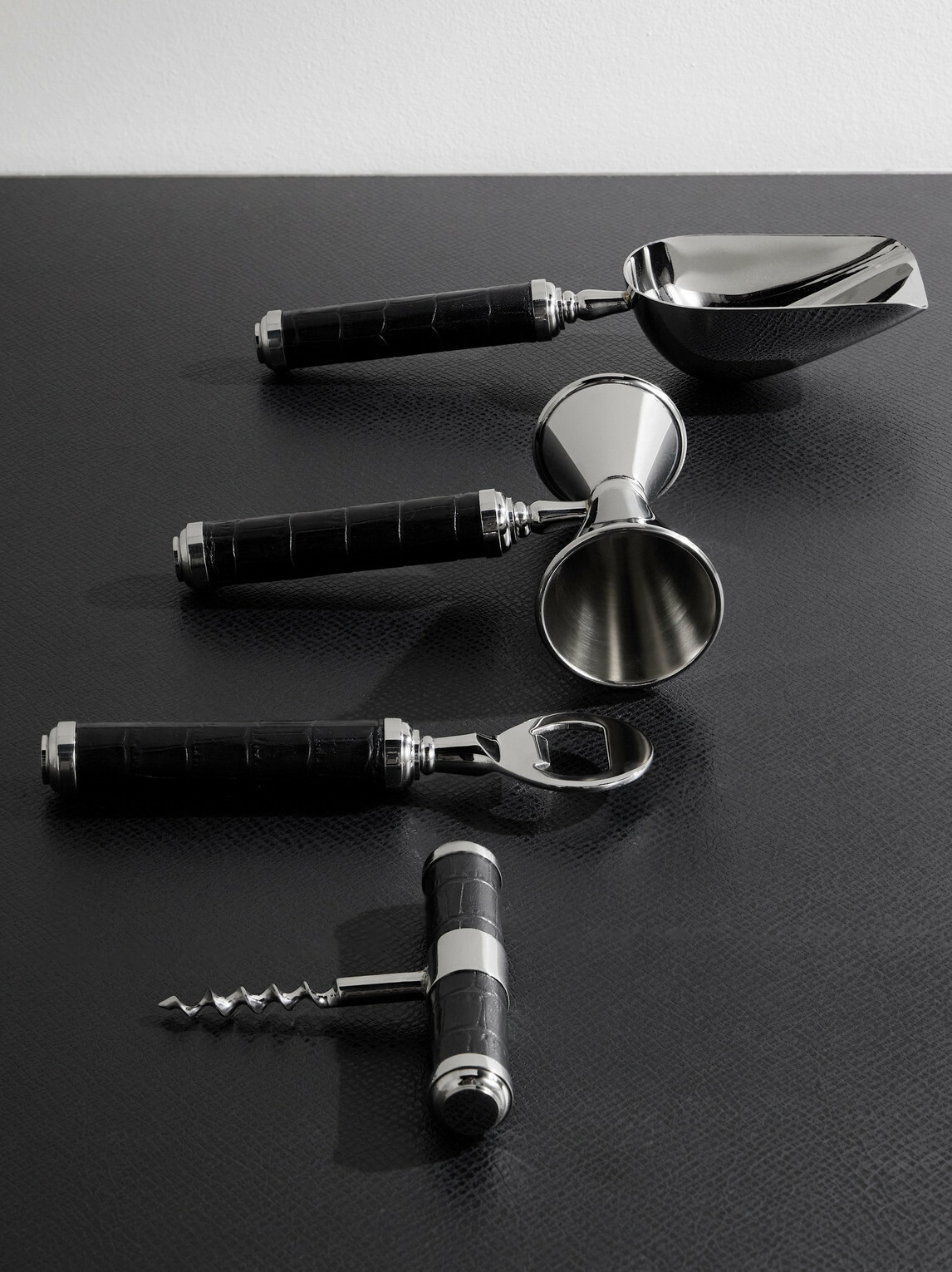 Ralph Lauren Home - Wells Stainless Steel and Croc-Effect Leather Bar Tool Set