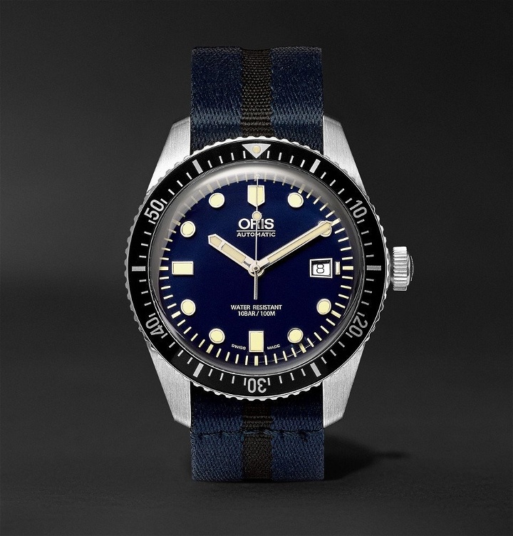 Photo: Oris - Divers Sixty-Five 42mm Stainless Steel and Canvas Watch - Men - Blue