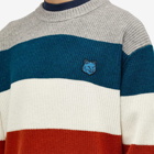 Maison Kitsuné Men's Tonal Fox Head Patch Block Stripe Crew Knit in Multicolour Stripes