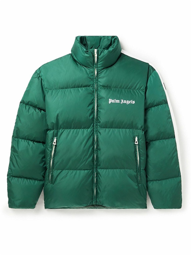 Photo: Palm Angels - Striped Appliquéd Logo-Print Quilted Down Jacket - Green