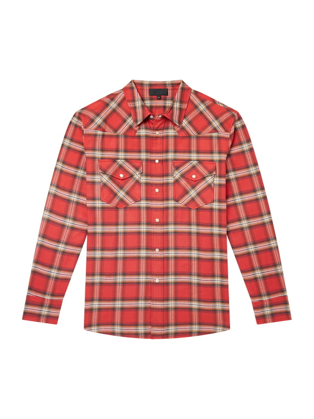 Photo: Nili Lotan - Travis Checked Cotton-Flannel Shirt - Red