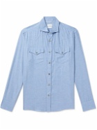 Brunello Cucinelli - Cutaway-Collar Cotton-Chambray Western Shirt - Blue