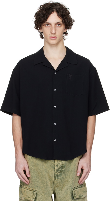 Photo: AMI Paris Black Cotton Camp Collar Shirt