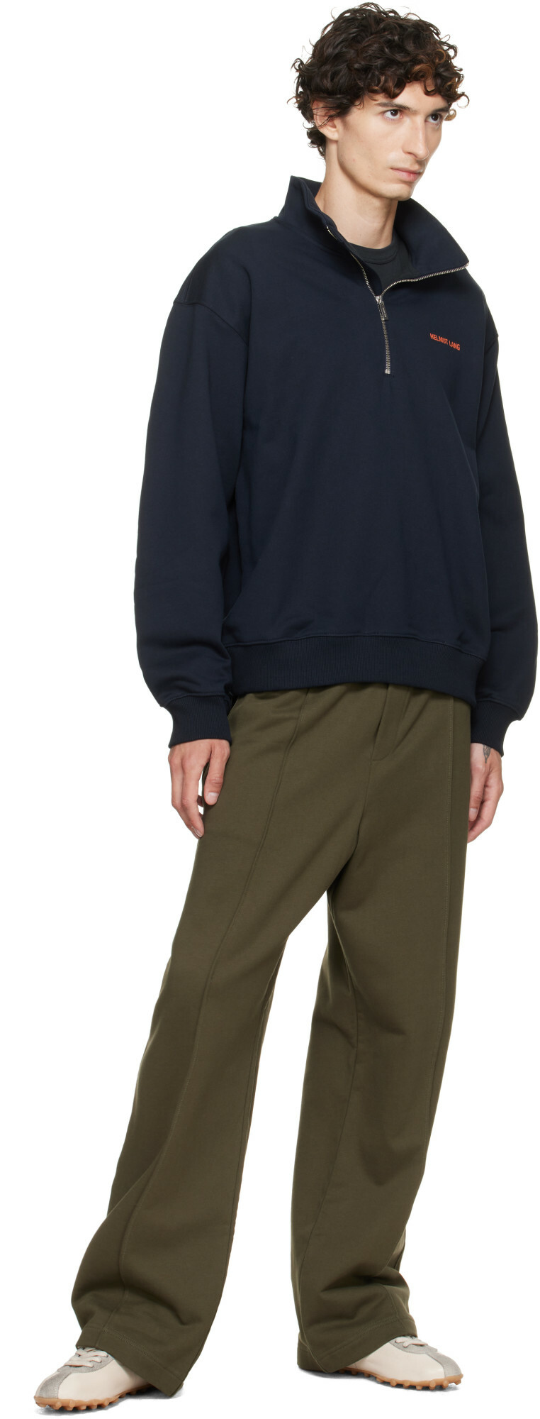 Helmut Lang Navy Logo Quarter Zip Sweatshirt