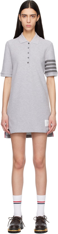 Photo: Thom Browne Gray Textured Piqué Polo Minidress
