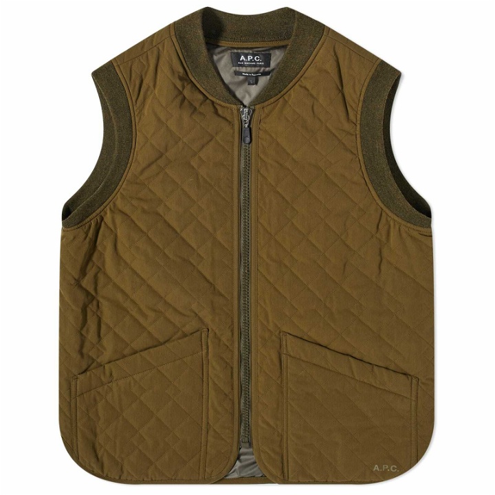 Photo: A.P.C. Men's Silas Quilted Vest in Military Khaki