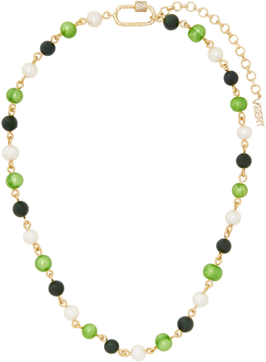 VEERT White & Green Onyx & Malachite Freshwater Pearl Necklace VEERT