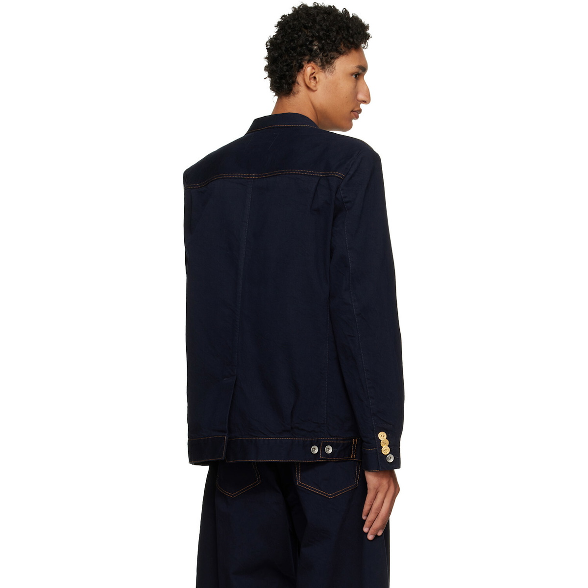 sacai Navy Notched Lapel Denim Blazer