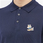 Maison Kitsuné Men's Dressed Fox Patch Knitted Polo Shirt in Navy