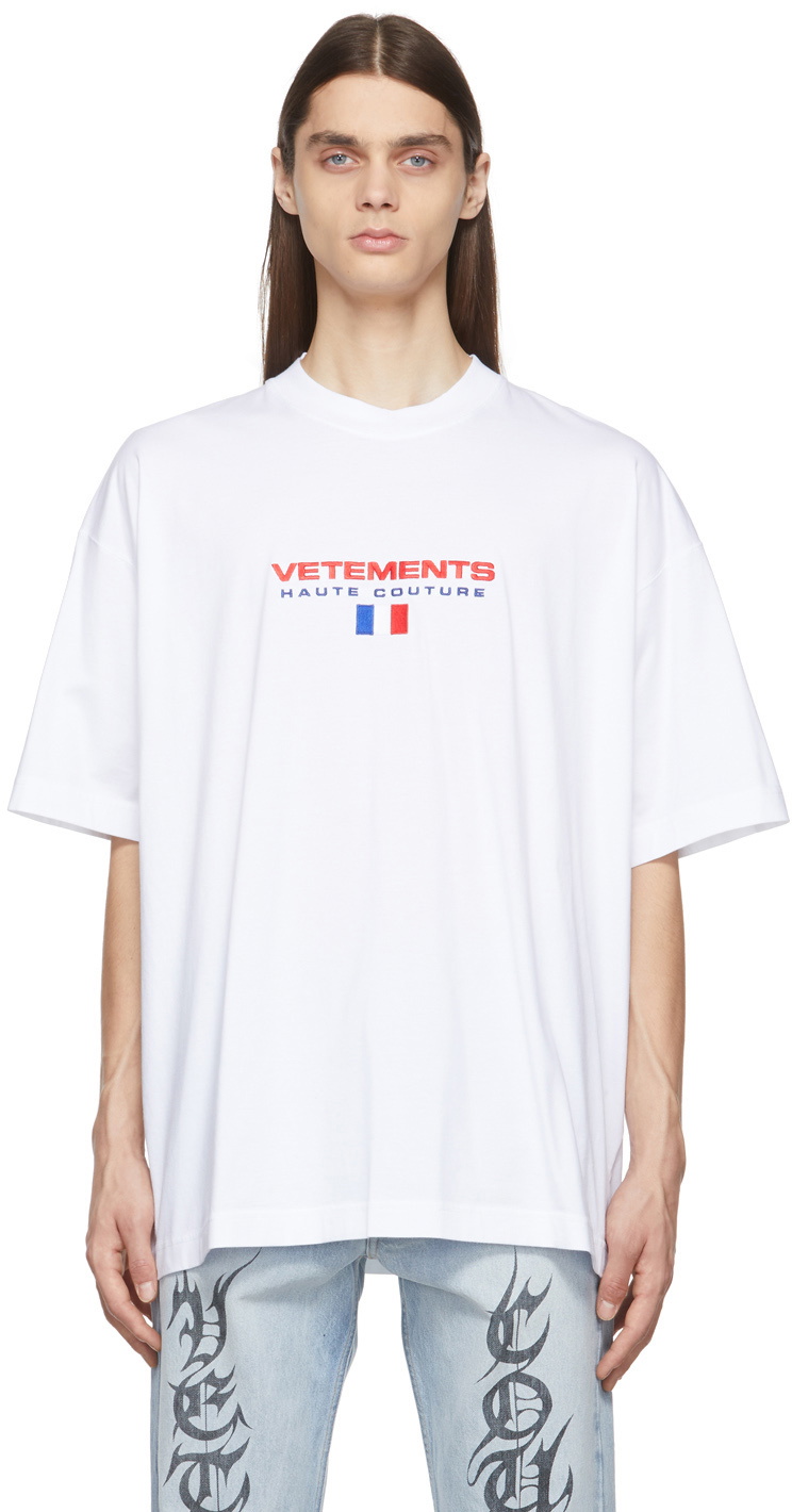 試着のみ VETEMENTS ホワイト HAUTE COUTURE ロゴ tee - Tシャツ