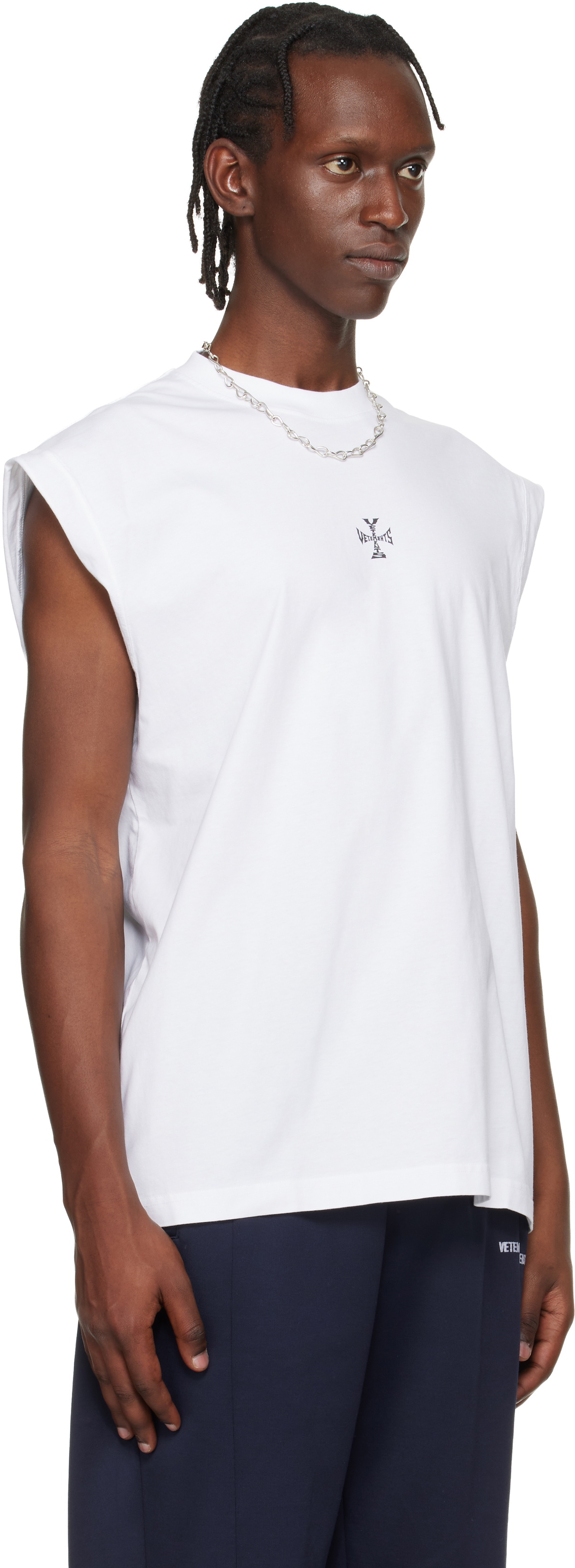 VETEMENTS White Cross Logo Sleeveless Top