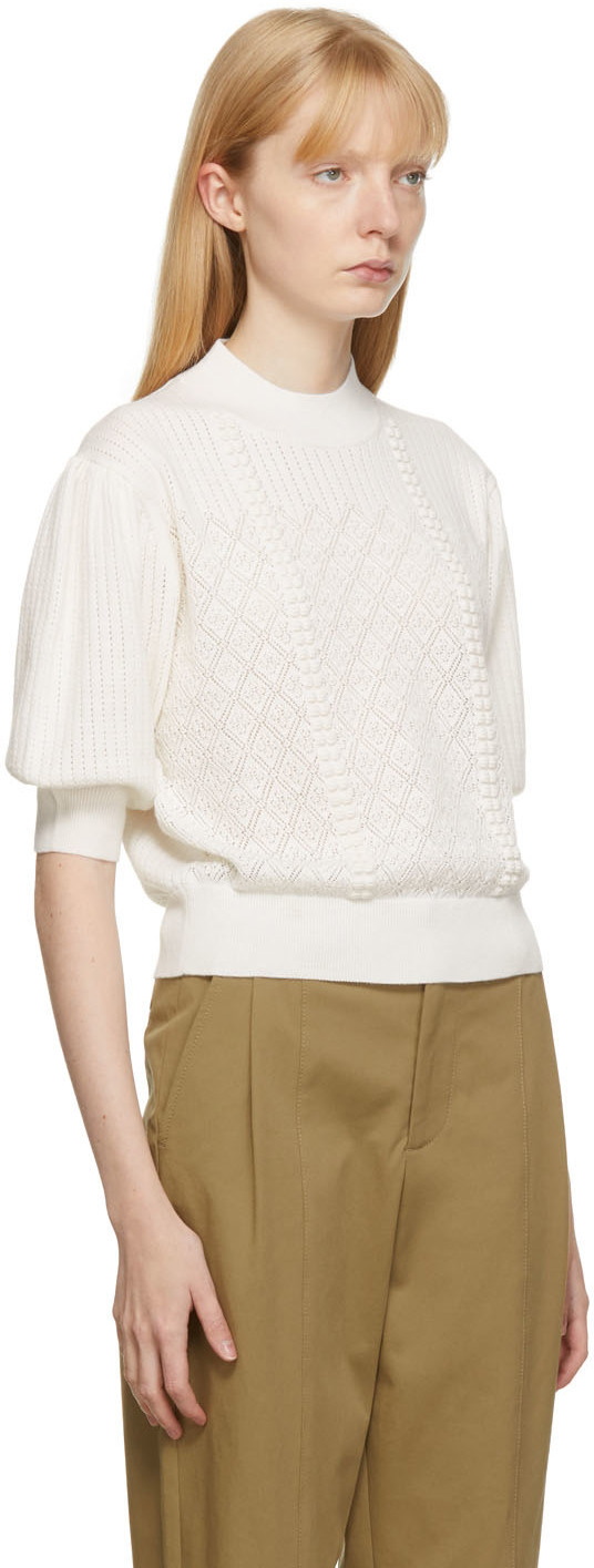 See by Chloé White Knit Puff Sleeve Sweater See by Chloe