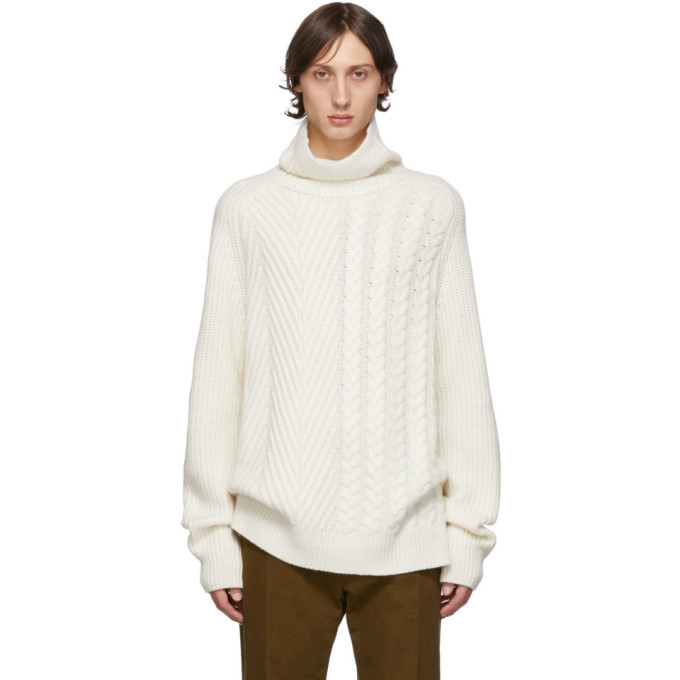 Haider Ackermann White Cable and Rib Knit Turtleneck Haider Ackermann