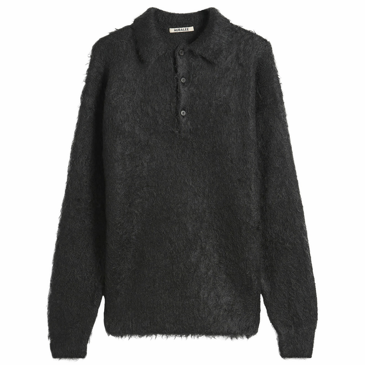Auralee Men's Super Kid Mohair Polo in Ink Black