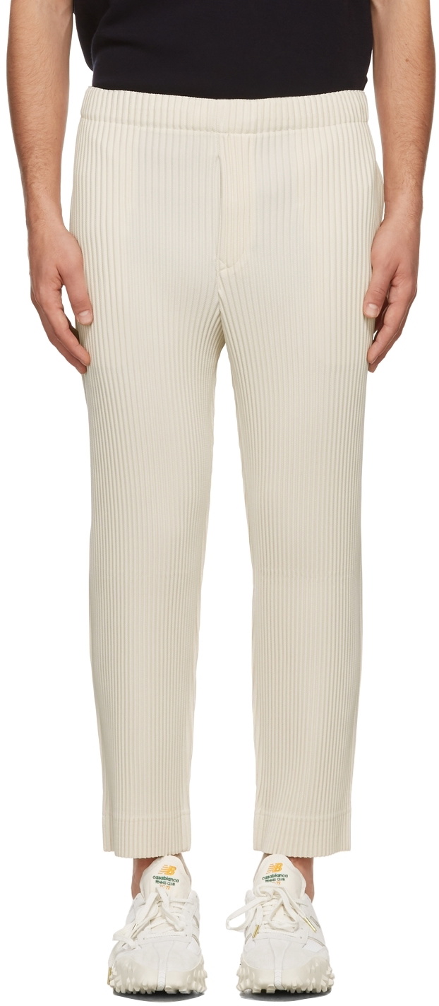 Homme Plissé Issey Miyake Off-White Kersey Pleats Trousers Homme ...