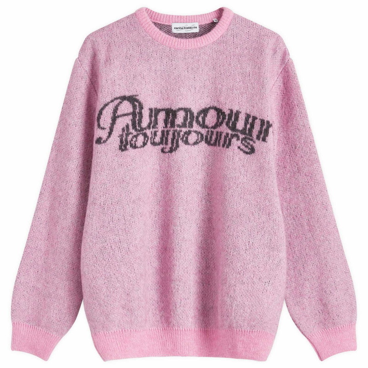 Photo: Carne Bollente Men's Mon Amour Toujours Crew Knit in Pink