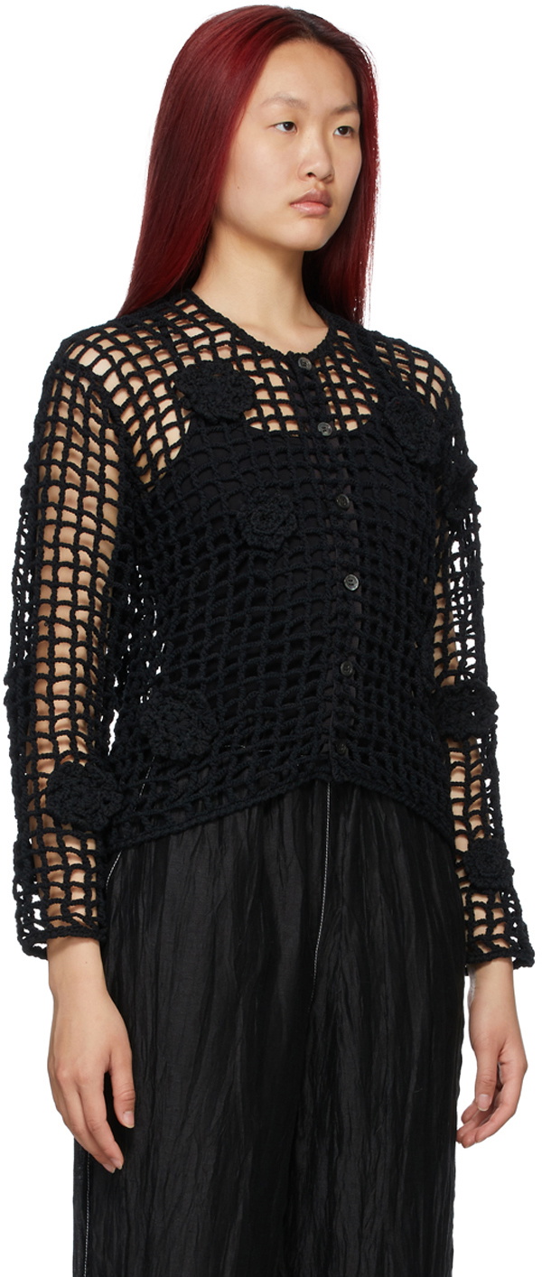 Tricot Comme des Garçons Black Crochet Mesh Floral Cardigan