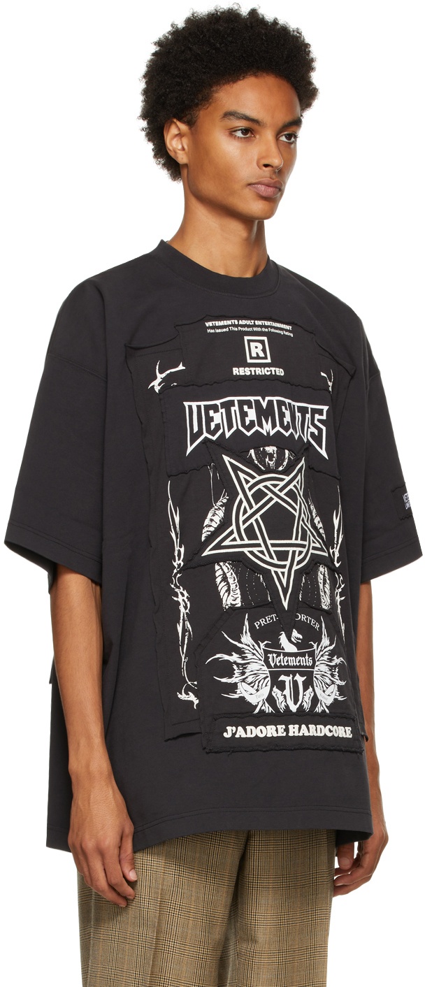 VETEMENTS Black \'Limited Edition\' Hardcore Patched Logo T-Shirt Vetements